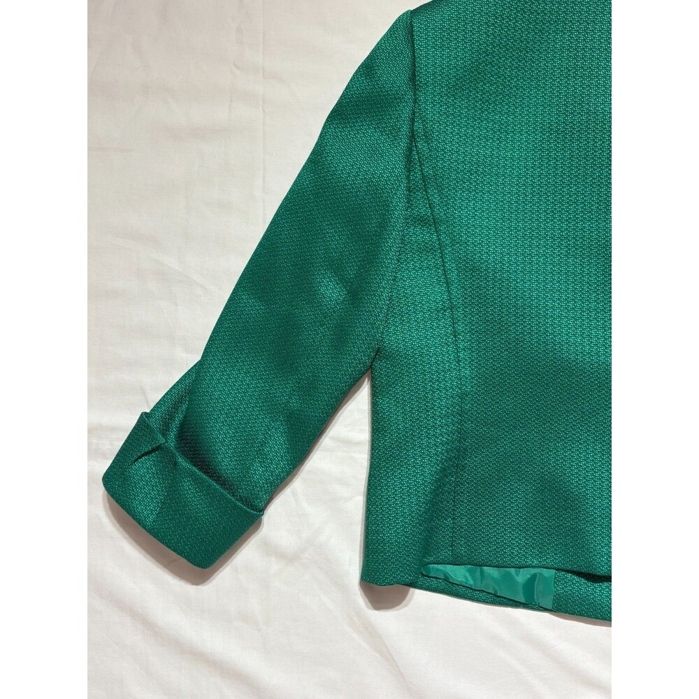 Tahari Green Textured Cropped Blazer Jacket Womens Sz 6 Retro 3 Button Cuffed - Picture 12 of 16